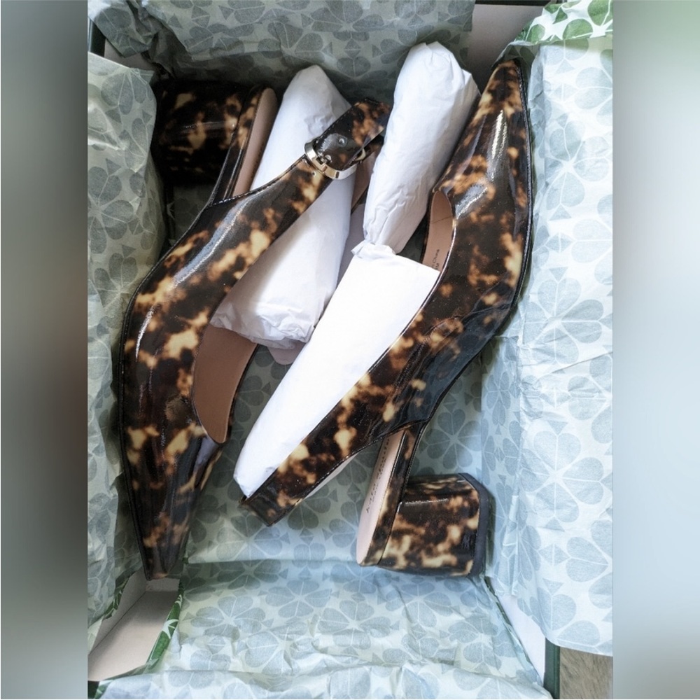 NWT/NIB Kate Spade New York Mika Tortoise Patent Leather Slingback Pumps 8M